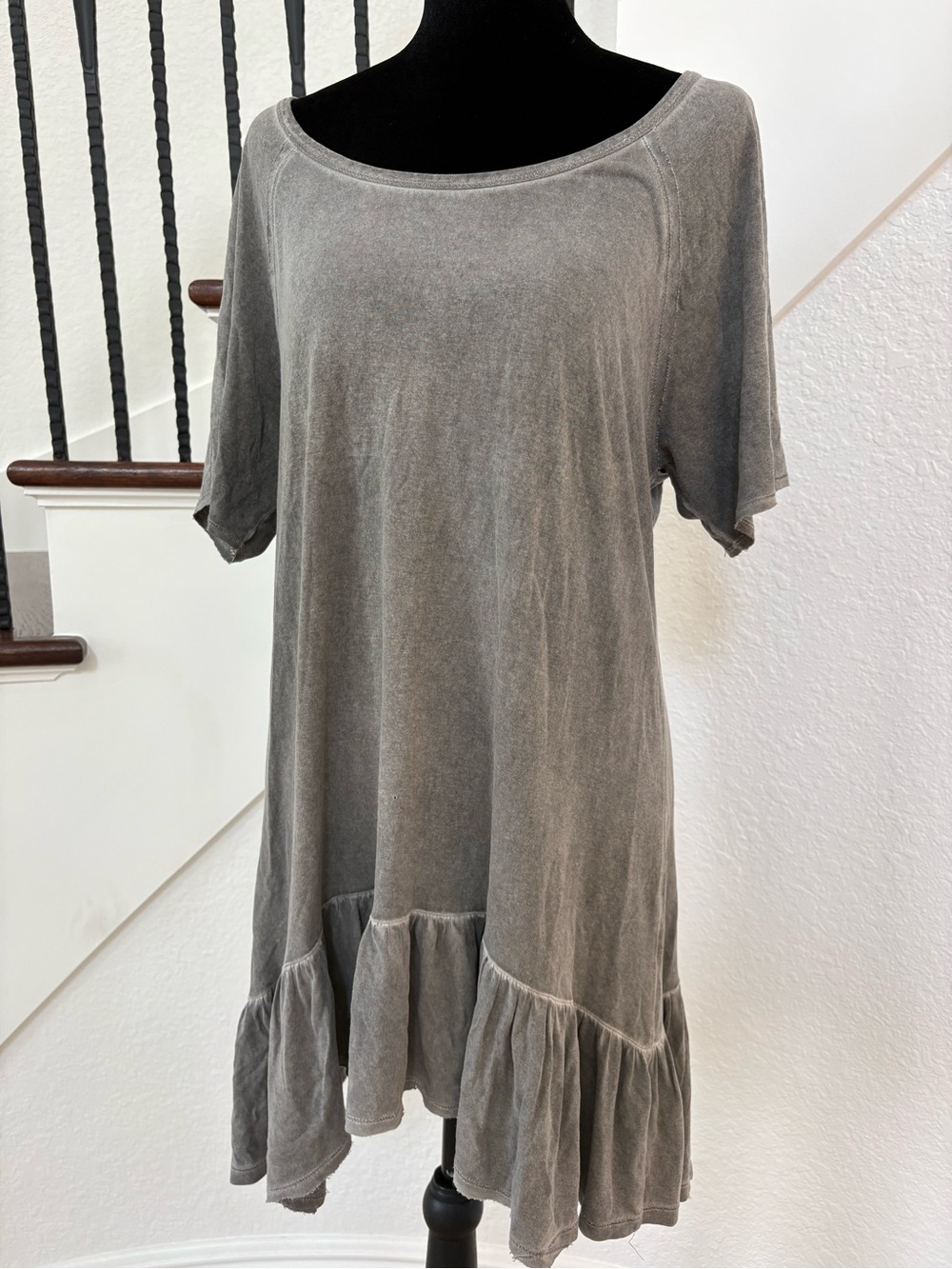 Dantelle Gray Short Sleeve Ruffle Hem Mini Dress